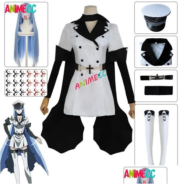 Parti Şapkaları CC Esdeath Cosplay Akame GA Kill Kostüm Şapka Çorapları Wig Water Dövme Kadınlar için Cadılar Bayramı Kıyafetleri