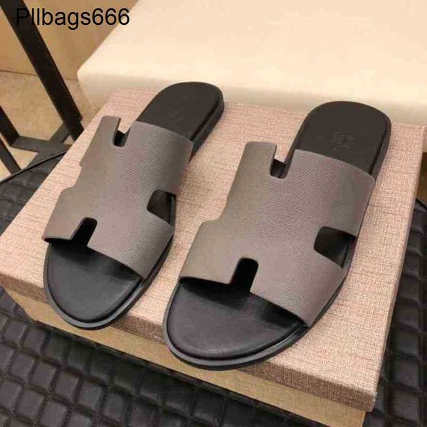 Homens chinelos designer sandálias camada superior de couro dos homens verão wear tendência uma linha sandália marca moda coreano anti deslizamento um uk75 tem logotipo