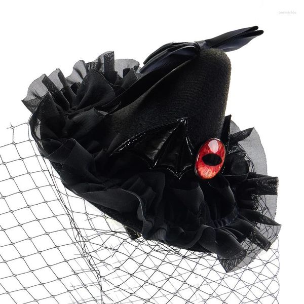 Suprimentos para festa, chapéu de bruxa de halloween, asas de morcego, mini chapéus pontudos com laço, véu fascinator, clipes de cabelo