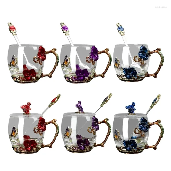 Weingläser, schöne Emaille-Kaffeetasse, einzigartige Blumen-Glasbecher für Getränke