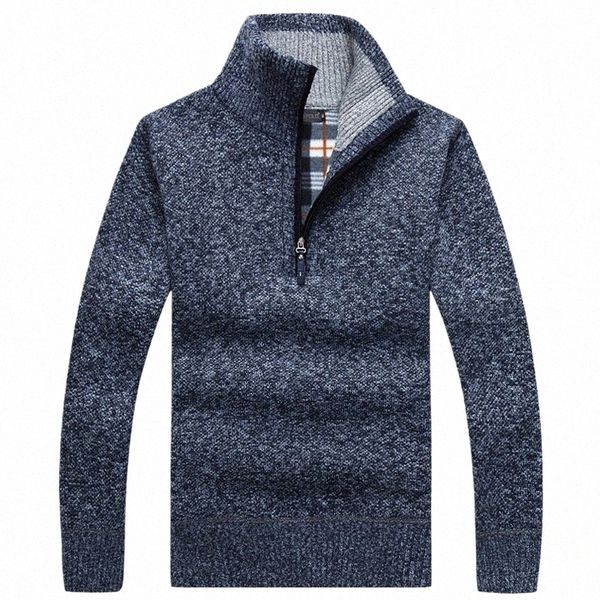 pullover da uomo spesso caldo lavorato a maglia pullover da uomo maglione solido fi maglioni dolcevita mezza zip caldo pile cappotto invernale casual s97n #