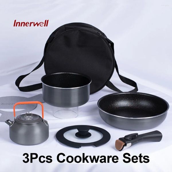 Set di pentole Innerwell Cucina All'aperto Padella Pentola per il latte Teiera Antiaderente Senza tossine Maniglia staccabile Barbecue da campeggio