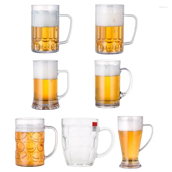 Canecas caneca de cerveja acrílica com alça de copos de bebida inquebrável Torda de água quebrada à prova de água para lavadora de louça em interior