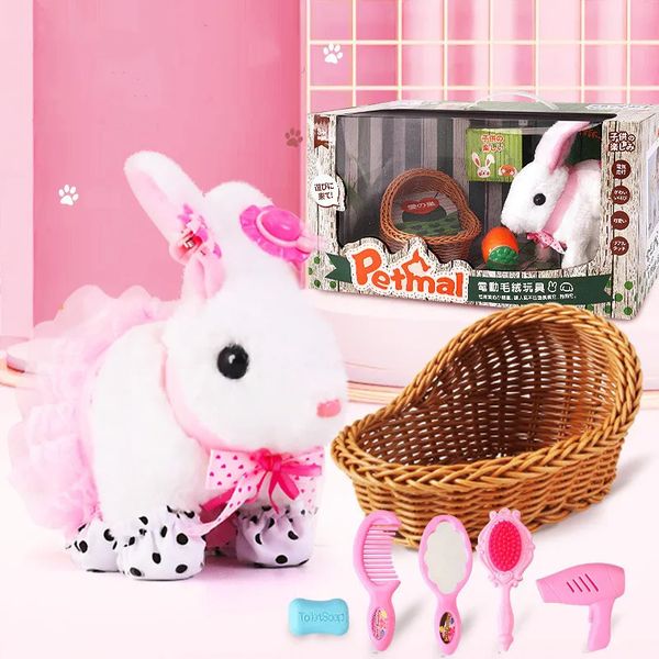 Электронная плюшевая игрушка-кролик, робот-кролик, ходьба, прыжки, бег, животное, встряхивающие уши, милый электрический питомец для детей, подарки на день рождения 240318
