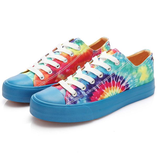 HBP Não-Marca Wenzhou Atacado Sapatos Casuais Azul Amarelo Tie Dye Sapatos de Lona Esporte Clássico Feminino Sapatos de Lona Para A Escola