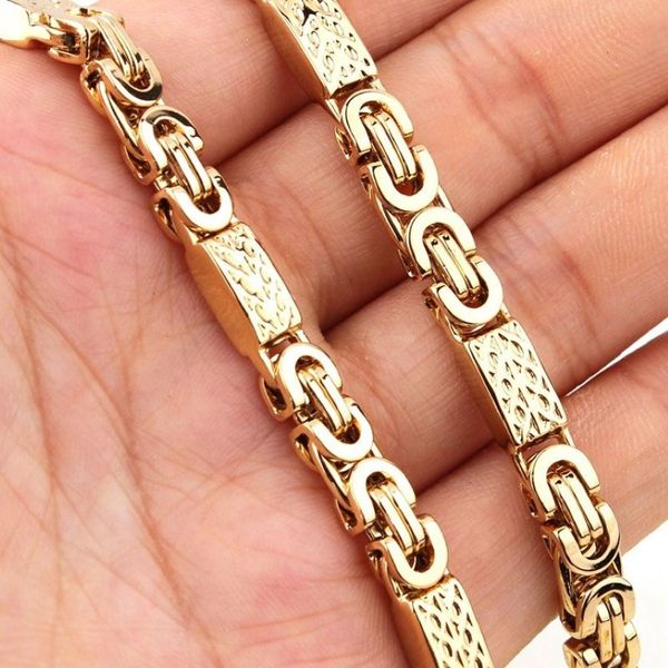 6 мм 8 мм ширина византийская плоская цепочка ожерелье браслет набор из нержавеющей стали 316L мужские золотые украшения260U