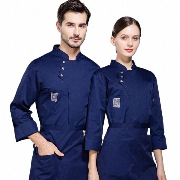 Chef Uniforme Masculino Lg-Sleeved Catering Restaurante Cozinha Roupas Outono e Inverno Bolo Pastelaria Baker Workwear Mulheres p3fr #