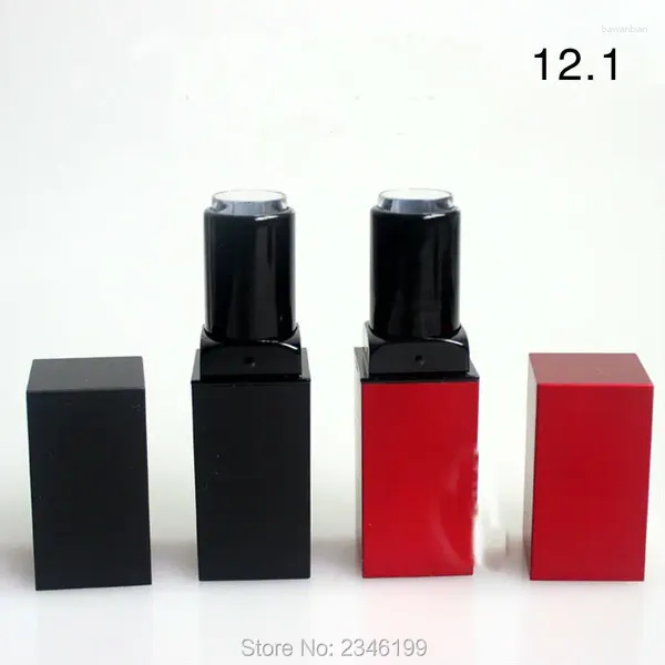 Aufbewahrungsflaschen 12,1 mm Mattschwarz / Rot Hochwertige Lippenstifthülse Quaderlippenbehälter Quadratische Verpackung Plastikflasche 50 teile / los
