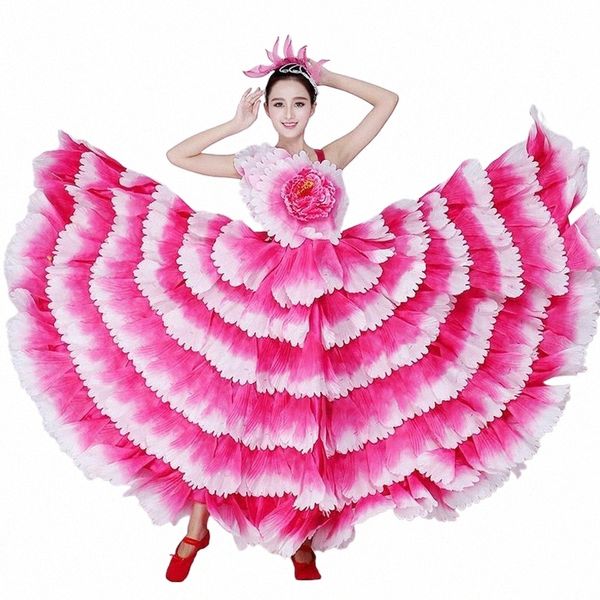 Prosperidade Frs Blooming Dance Performance Costume Atmospheric Stage Prom Dr Lg Petal Saia Traje de dança chinesa Mulheres i46k #