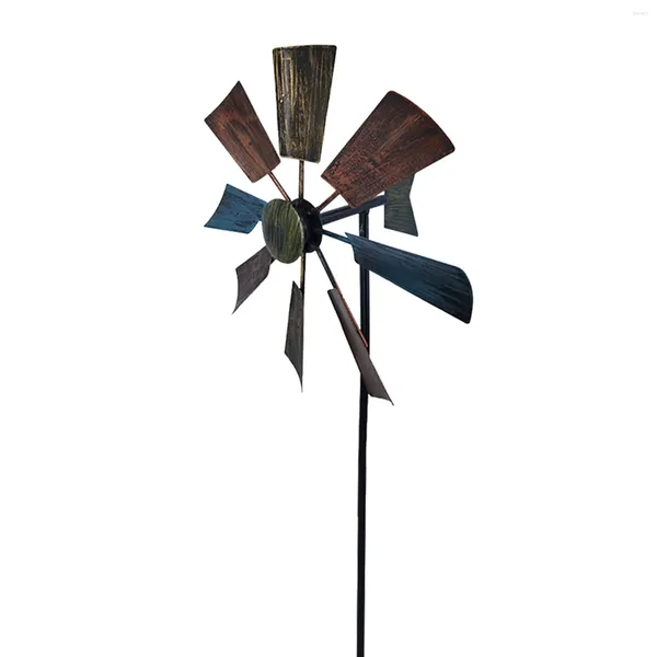 Decorações de jardim gramado presente ornamento fácil instalar ferramenta diy com estaca pátio durável moinho de vento girador de metal