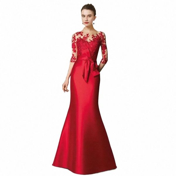 Drei Viertel Rote Mutter der Braut Kleider für Frauen 2023 Neue Meerjungfrau Hohe Qualität Satin Hochzeit Party Kleid mit Spitze robe de N3yp #