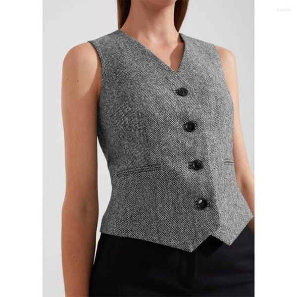 Gilet da uomo Gilet da donna con scollo a V Gilet in tweed a spina di pesce Abito monopetto Gilet in maglia Giacca senza maniche da donna Stile festa di nozze