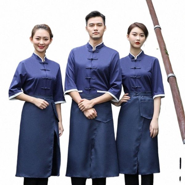 Hotel Garson Yaz Kadınlar Çin tarzı iş kıyafetleri Kısa Kollu Restoran Fast Food Hot Süt Çay Mağazası Gömlek N0WW#