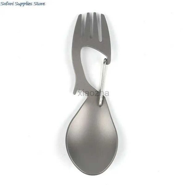 Acampamento cozinha multi-ferramenta titânio construção spork multi-função colher garfo mosquetão abridor de garrafa ao ar livre acampamento piquenique utensílios de mesa 240329