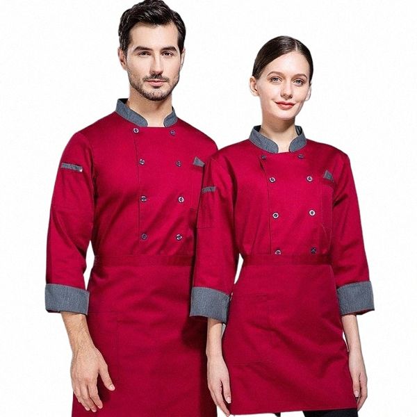 Männer Red Chef Mantel Logo Lg Sleeve Chef Jacke für Sommer April Chef Chef Uniform Restaurant Hotel Küche Kochen Kleidung x2bt #