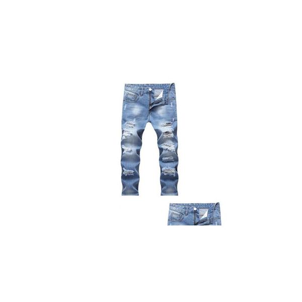 Jeans masculinos moda lavagem buracos quebrados slim fit masculino demin calças retas homens high street wear grande quintal 42 gota entrega vestuário pano dhsng