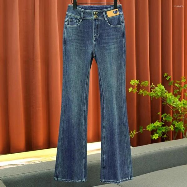 Jeans femininos micro-stretch mostrar comprimento da perna na cintura alta elástica nádega flare alongamento feminino casual deslocamento versátil