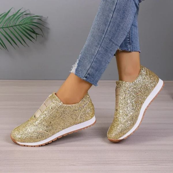 Scarpe 2023 Autunno Nuovo Fashion Slipon Sneakers Sneaker Sneakers Gold Silver Sport Scarpe da donna Casualmente