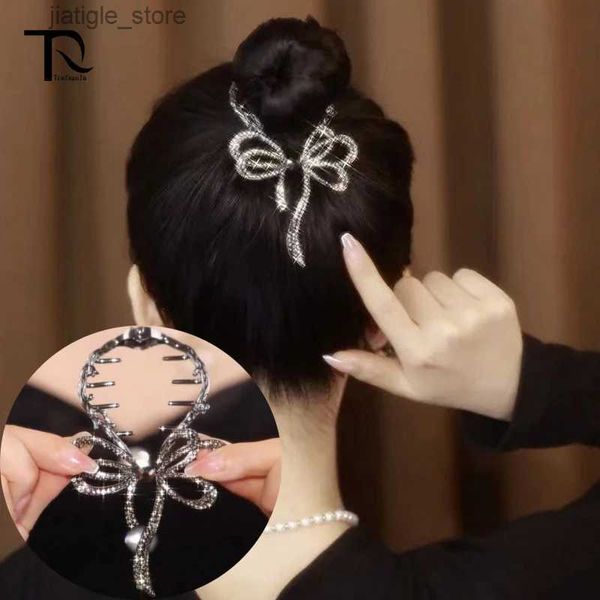 Haarspangen Neue Luxus-Haarspange aus gewebtem Glas, Perle, Schmetterling, Haar, Pferdeschwanz, Zopf, Schnalle, Haarnadel, Klaue, koreanisches Haarschneidezubehör Y240329