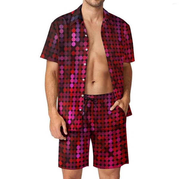 Tute da uomo Red Disco Ball Beachwear Set da uomo Pink Paillettes Print Camicia casual Set Pantaloncini estivi Abito Hawaii in due pezzi 2XL 3XL