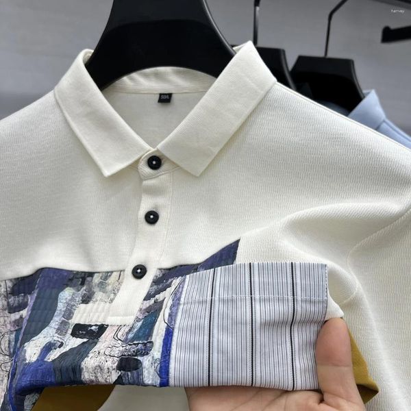 Men's Polos Design Brand Trend Polo Shirt 2024Korea Summer lapela T-shirt requintado adesivo de padrão de alta qualidade Manga curta