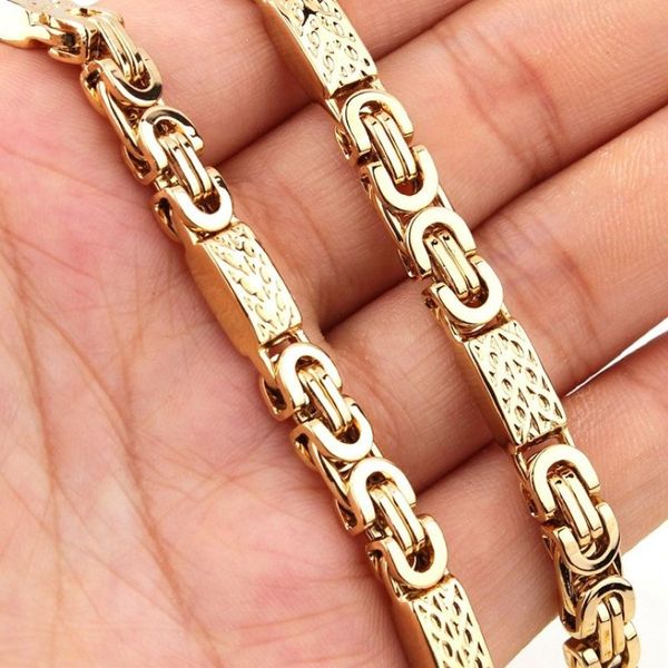 6 мм 8 мм ширина византийская плоская цепочка ожерелье браслет набор из нержавеющей стали 316L мужские золотые украшения263j