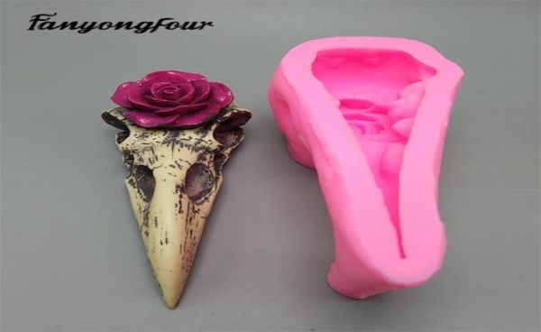 Stampo in silicone 3D Rose Crow Skull Stampo in resina Cioccolato Candela Gesso Cottura T2007031528976