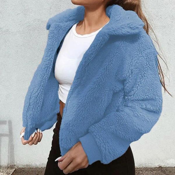 Kadın Ceketleri Kadın Sonbahar Kış Kış Sıcak Kalınlaştırılmış Sahte Polar Coat Ladies ZIP Ceket Çıkışları Düz ​​Yaka Katı Katlar