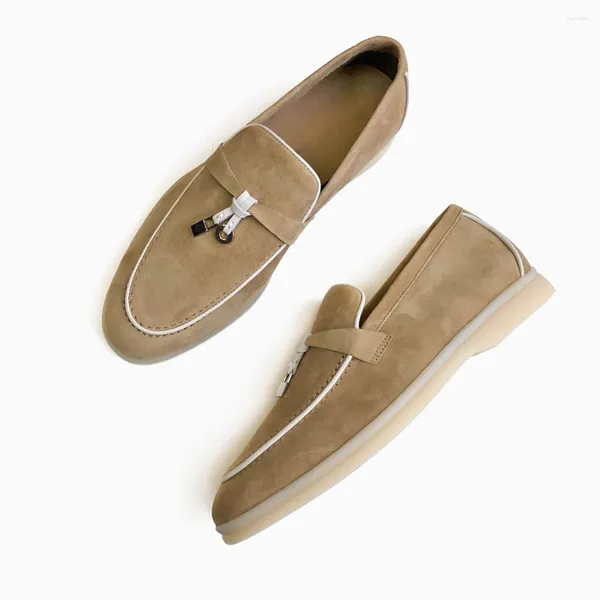 Sıradan Ayakkabı Donnain Klasik UNISEX PENNY LOAFERS Lüks Calfskin El Yapımı Taupe Nubuck Moccasins Slip-On Flat Artı Boyut 41-43