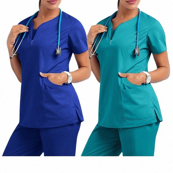 Stampa personalizzata Logo Scrubs medico Camicetta Donna Sal Pet Abbigliamento da lavoro Camicie Spa Medical Grooming Instituti Camicetta Scrubs Top 62mw #