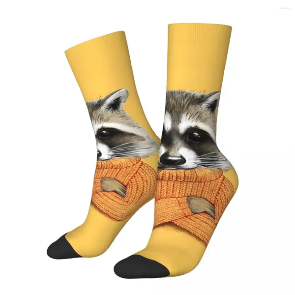 Herrensocken, Waschbär im Winter, Pullover, lustig, Vintage, niedliches Tier, Harajuku, nahtlose Crew-Socken, Geschenkmuster, bedruckt