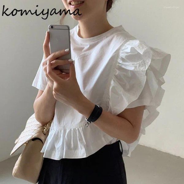 Frauen Blusen Unregelmäßige Rüschen Shirts Lose Oansatz Blusas Kurzarm Camisas Koreanische Mode Ropa Mujer Sommer 2024 Tops