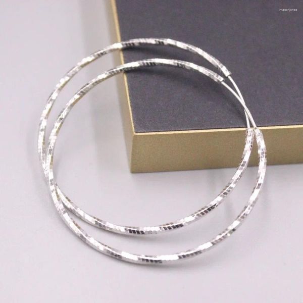 Çember Küpeler Gerçek Katı 925 Sterling Gümüş Kadın Hediye Şanslı 55mm Oyma Dimi Twist