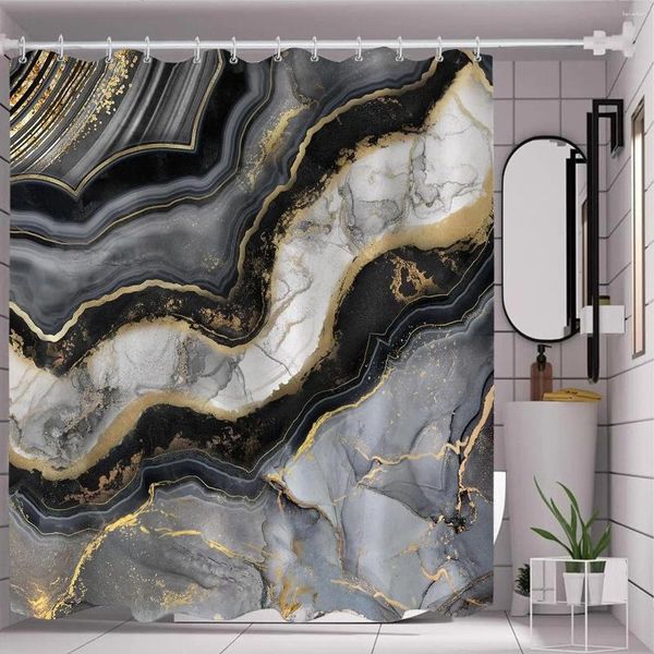 Cortinas de chuveiro preto cinza ouro cortina de mármore cinza abstrato moderno para banheiro arte legal tecido bonito decoração de banho