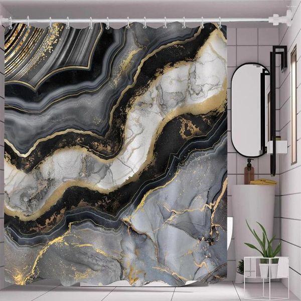 Tende da doccia Nero Grigio Oro Marmo Tenda Grigio Astratta moderna per il bagno Cool Art Pretty Fabric Bath Decor