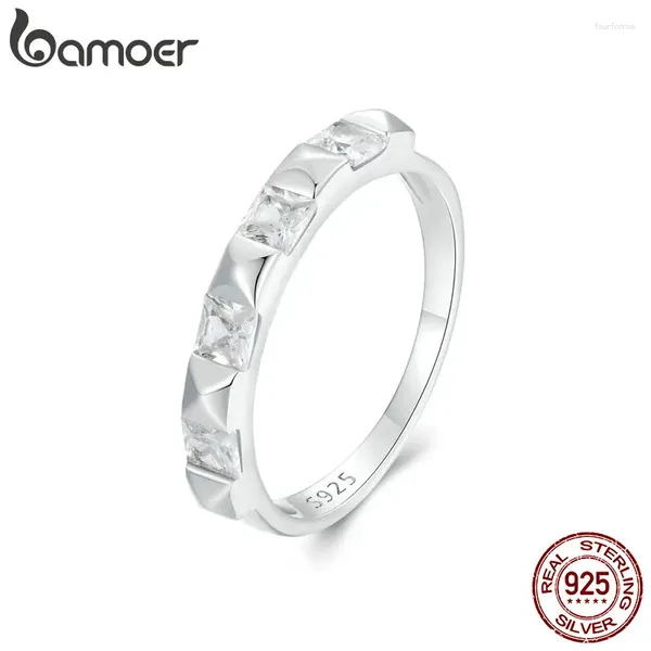 Cluster-Ringe BAMOER 925 Sterling Silber Funkelnder Zirkon Stapelbarer Ring Niet für Frauen Party Täglich Feiner Schmuck Geschenk