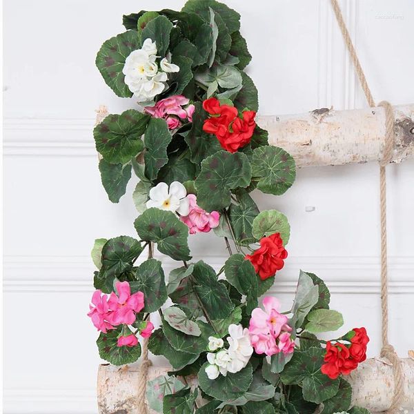 Flores decorativas 180cm seda begônia rosas hera flor videiras artificial rattan arco casamento casa festa pano de fundo decoração parede pendurado guirlanda