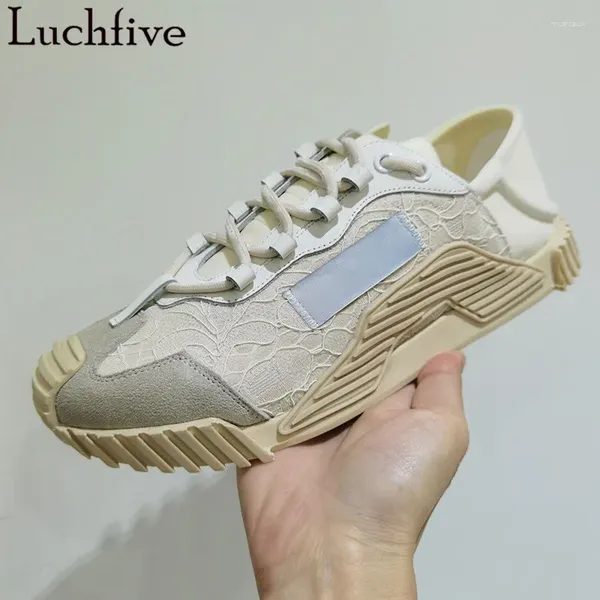 Scarpe Casual Decorazioni in pizzo Cinturino incrociato Donna Punta tonda Sneakers da donna Suola spessa Capispalla per il tempo libero Rosa Nero Zapatos De Mujer