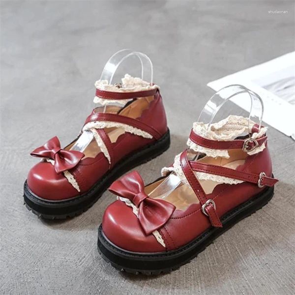 Scarpe eleganti giapponese Sweet Lolita Vintage pizzo Bowknot JK Kawaii carino testa rotonda antiscivolo donna Loli Cosplay