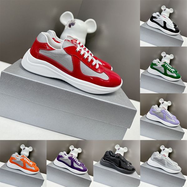 Scarpe firmate da donna Scarpe da corsa da uomo Scarpe da ginnastica piatte in pelle verniciata Americas Cup Sneakers basse America Sneaker con lacci in rete Scarpe sportive da escursionismo