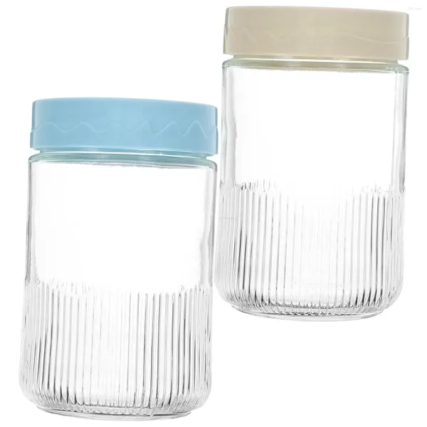Garrafas de armazenamento 2 pçs frasco de vidro chá vasilha recipientes de especiarias grande diâmetro selagem latas de cozinha pp cereais alimentos com tampa