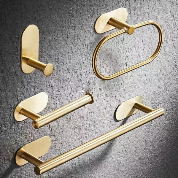 Set di accessori per il bagno Set di accessori per il bagno autoadesivi Portasciugamani in oro argento Anello per binario per accappatoio Gancio per abiti Carta igienica in rotolo