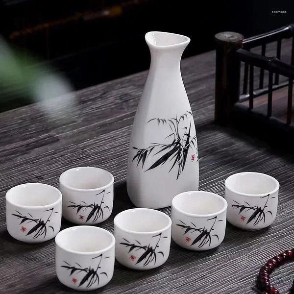 Conjuntos de chá 7 Pçs/set Cerâmica Copo de Saquê Jarro Japão Conjunto de Copo de Vinho Winebowl Pequeno Cerâmica Copo de Vinho Presentes Criativos