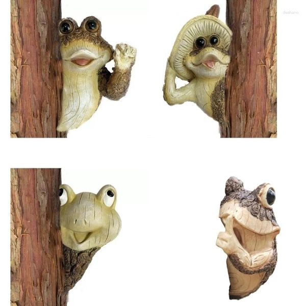 Gartendekorationen Quiet Frogs Tree Peeker Sculpture Outdoor Face Statues Indoor D08D