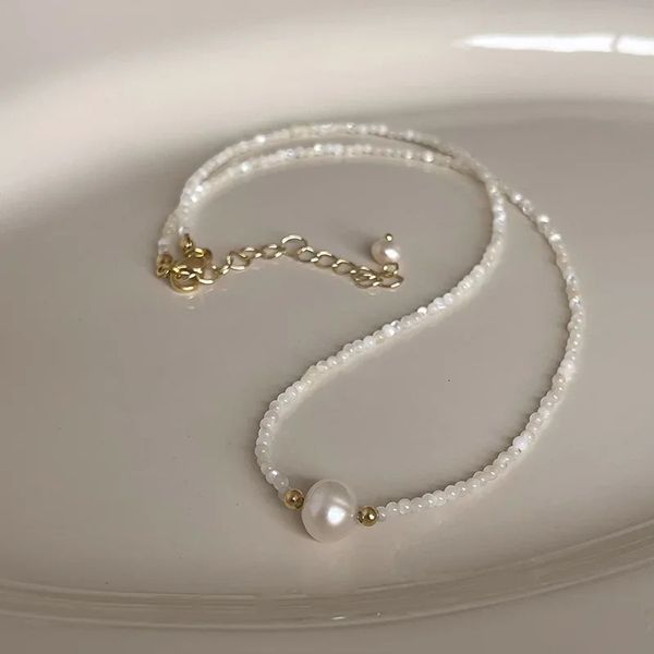 Minar Harajuku Große Natur Süßwasser Perle Choker Halsketten Weiß Farbe Shell Strang Anhänger für Frauen Hochzeit Geschenke 240322