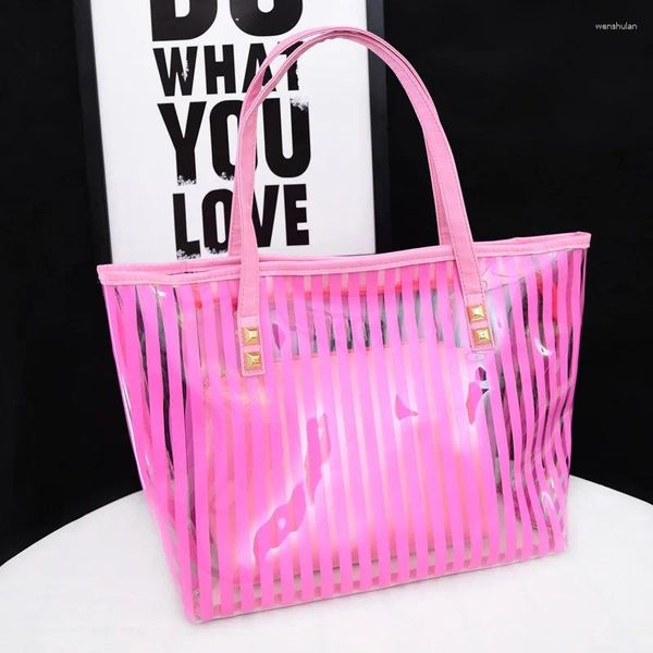 Tasche Sommer Gestreift Wasserdicht PVC Strand Candy Farbe Gelee Kristall One-Shoulder Transparent Für Frauen Casual Tote