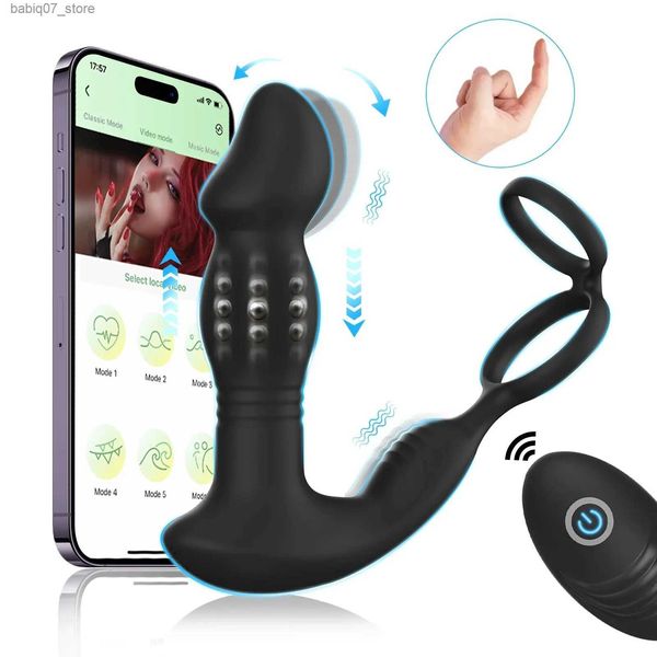 Andere Massageartikel Wackelndes Prostata-Massagegerät 10-Gang-Anwendung Remote Anal Vibrant mit Penisring Teleic Beads Verzögertes implantierbares Spielzeug Q240329