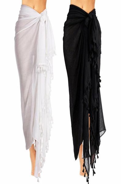 Frauen Sommer Bademode Bikini Cover Up Strand Maxi Lange Wickelrock Sarong Kleid Schwarz und Weiß1903591