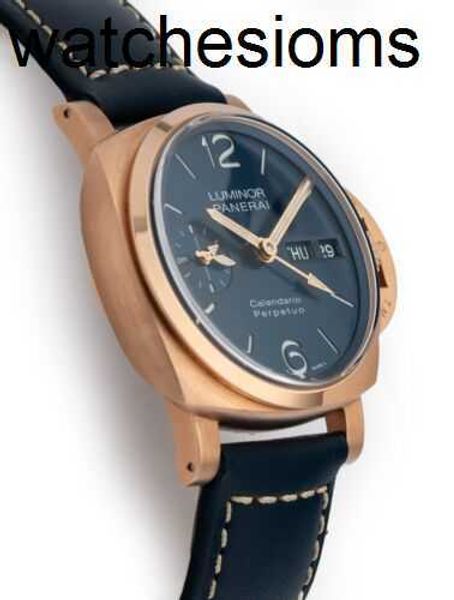 MARINA VISTA MENS PAERSASS Designer perpétuo Calendário 44mm 18k Rose Gold Blue Dial Pam742 Luxo Full Aço Interior Relógios de Pulso a Aço Integrado