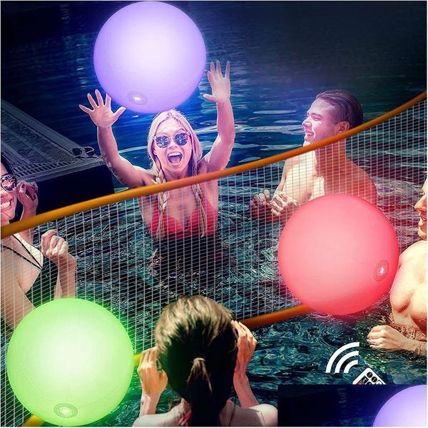 Decoração de festa 40cm bola flutuante controle remoto inflável led iluminar bolas de praia até brinquedos de piscina pelotas de playa con luz ve dhpao